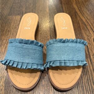 Joie Chambray Ruffle Slide Sandals – Size 8.5